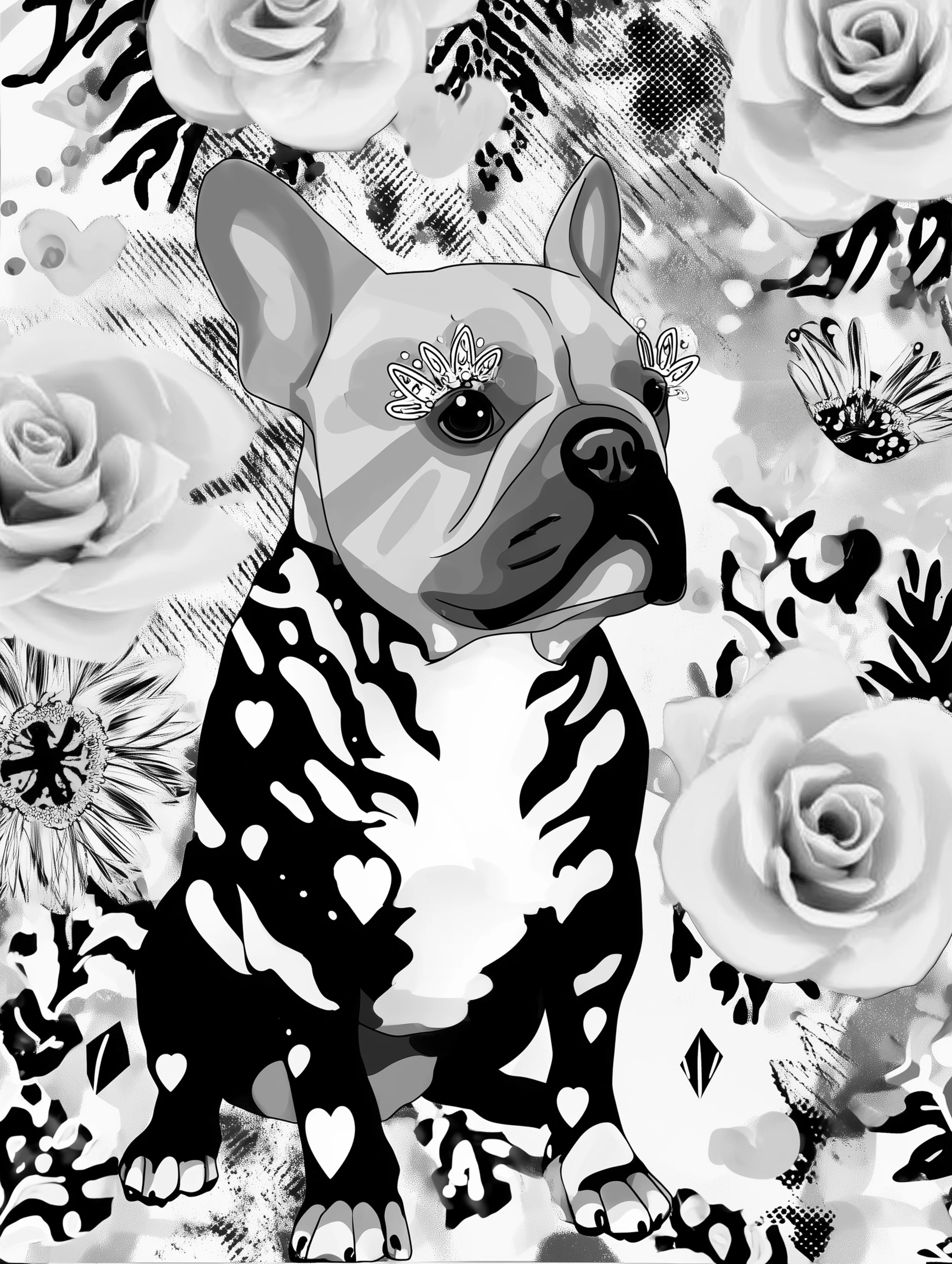 Free printable french bulldog coloring page featuring a white chest french bulldog with fun lashes